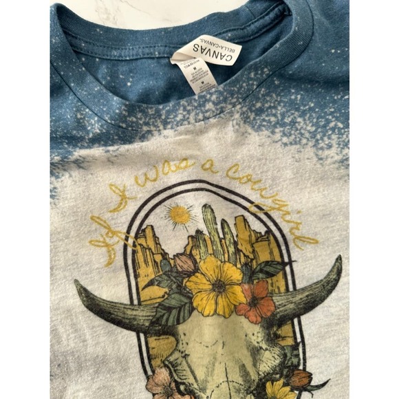 Cowgirl Western Boho Tee Shirt Blue Sz M - Picture 6 of 7